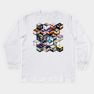 Cube pattern with a selection of my best illustrations Kids Long Sleeve T-Shirt